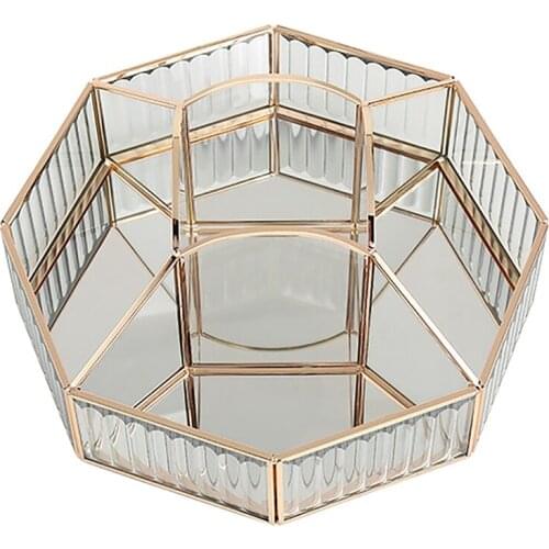 Rotary Makeup Organizer Glass Storage Box Metal Transparent Cosmetic Box Partition Cosmetic Storage Box Storage Rack