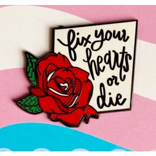 YAOJIE Fix Your Hearts Or Die Red Rose Brooch Pins Enamel Metal Badges Lapel Pin Brooches Jackets Fashion Jewelry Accessories