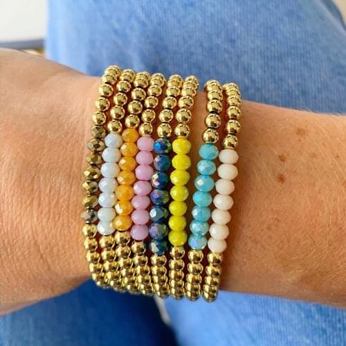 Bohemian Fashion Bracelet Crystal Beads Jewelry Womens Bracelet Gold Beads Bracelet High Quality Elastic Bracelet Birthday Gift