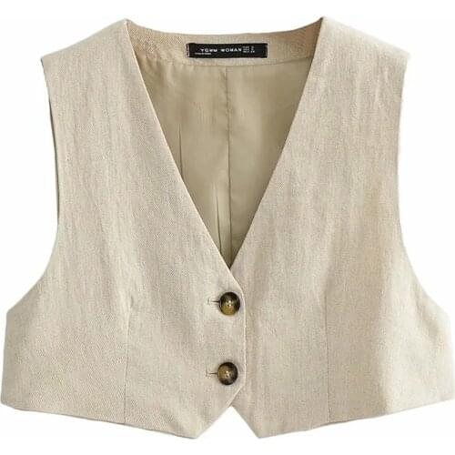 BBWM Summer V-Neck Vest Women Thin Loose Waistcoat Single Breasted Sleeveless Blazer Feminino Short Slim Veste Femme Tide