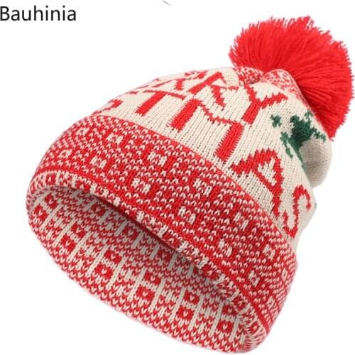 2022 Christmas elk Knitted Hat Women Men Winter Skullies Beanie Snow Hat Ladies Thick Warm Bonnet Cap