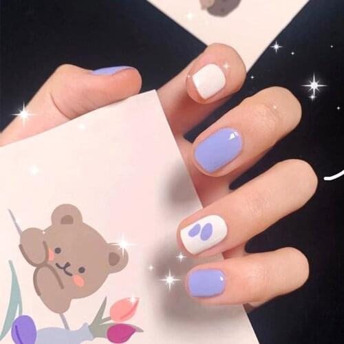 24pcs fake short nails with glue Lavender cream graffiti removable wear finished product Manicure patch False nails Patch TN