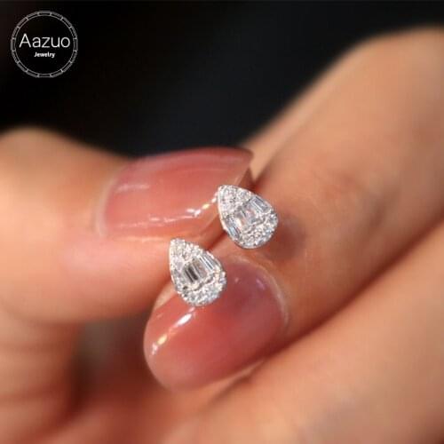 Aazuo 18K Pure White Gold Fine Jewelry Real Natural Diamond 0.20ct Classic WaterDrop Stud Earring Upscale Trendy Party Hot Sell