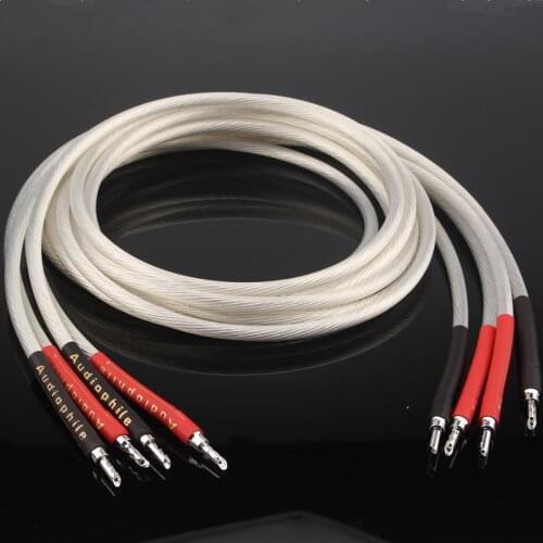 Audiophile Audio Cable 4pcs HIFI ofc Silver-plated Audio Cable Speaker Cable banana plug Y plug