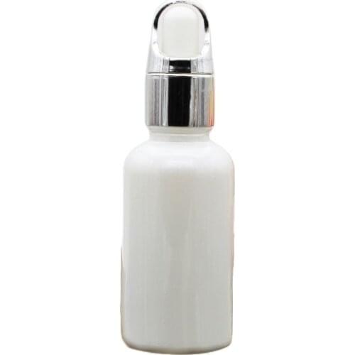30ml white glass bottle with silver basket shape lid, white bulb for essential oil containing dropper bottle glass bottle
