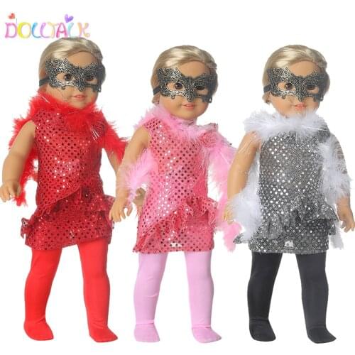 Colorful Sequin Doll Skirt Clothes Fit 18 Inch American Doll Dress With Hair Accessories For 43cm New Baby and Diy Dolls Girl
