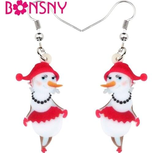 Bonsny Acrylic Christmas Snowman Girl Earrings Drop Dangle Cute Navidad Jewelry For Women Teens Gift Charms Ornaments Decoration