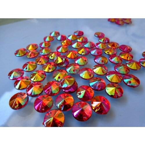 Loose beads red AB Round 250pcs/bag 10mm sew on Acryl crystal rhinestone accessory stone Tip surface flat hand sewing stone