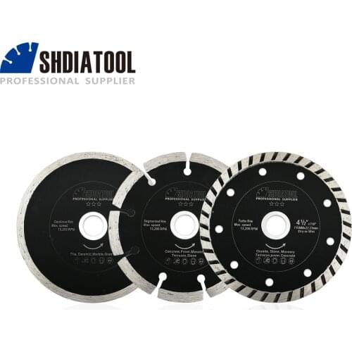 SHDIATOOL 3pcs/set Dia 115mm/4.5" Sintered Diamond Saw Blade Continuous Rib+Segmented+Turbo Rim Cutting Disc Tile Granite Marble