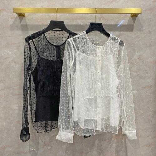 New Designer womens High quality 100%Silk Lining lace Shirts B729