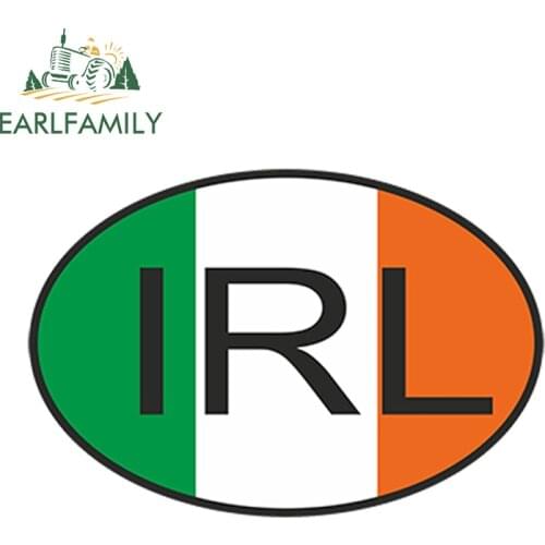 EARLFAMILY 13cm x 9.1cm Car Styling Irl Ireland Country Code Oval with Flag Car Sticker Decal Helmet Waterproof Car Accessories
