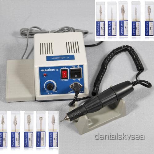 Dental Lab Electric Motor Micromotor Marathon N3+35K RPM Handpiece + 10 Burs