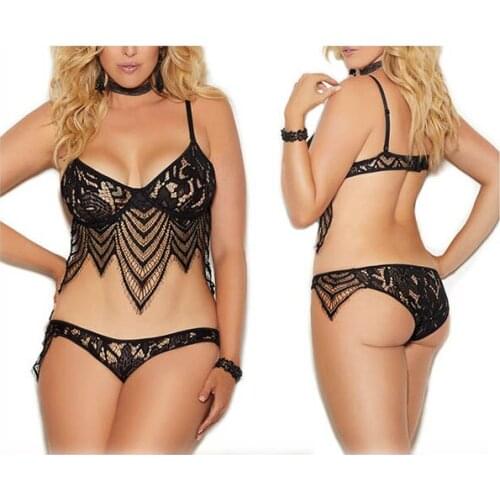 2021Hot Large Size Sexy Lace Embroidery See-Through Bikini Temptation Hollow Out Women Underwear Three-Point Lingerie Suit