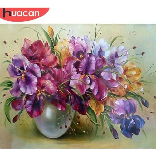 HUACAN Oil Painting By Numbers Purple Flowers Kits For Adults Handpainted DIY Wall Art Coloring By Number Home Decoration