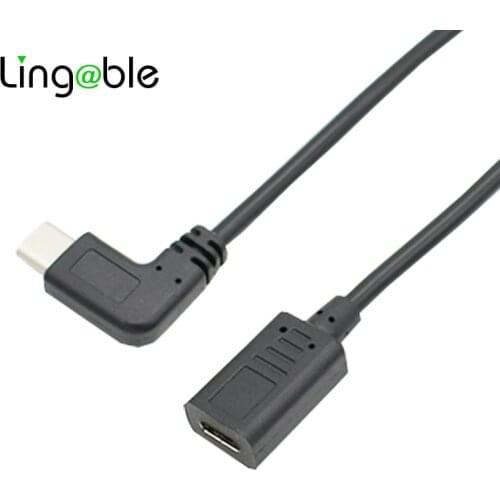 Lingable USB 2.0 Type C male Right Angle 90 Degree to Type-C Female Extension Cable Cord USB-C Data Charging Cable 27CM