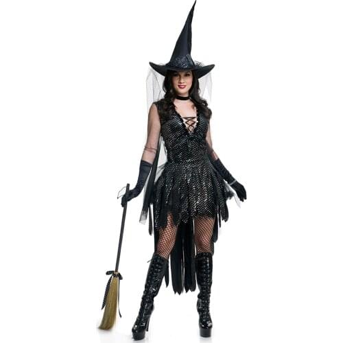 Sexy Lady Demon Evil Witch Costume White Sequin Jazz Dance Nightclub Cosplay Carnival Halloween Party Fancy Dress