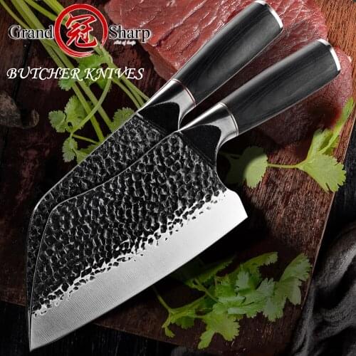 Grandsharp Hand Forged Kitchen Knives Chinese Cleaver Home Cooking Chefs Butcher BBQ Outdoor Tools Cutlery Slicing Chopping NEW