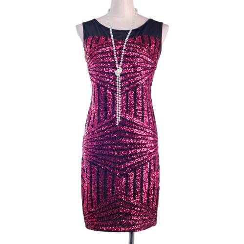 Red 1920s Vintage Sequin Cocktail Party Dress O-Neck Roaring 20s Great Gatsby Dresses Gabster Fancy Costumes Sleeveless