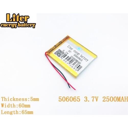 Liter energy battery 3.7V 2500mAh 506065 plug Lithium Polymer Rechargeable Battery For MP3 MP4 MP5 Lithium polymer battery