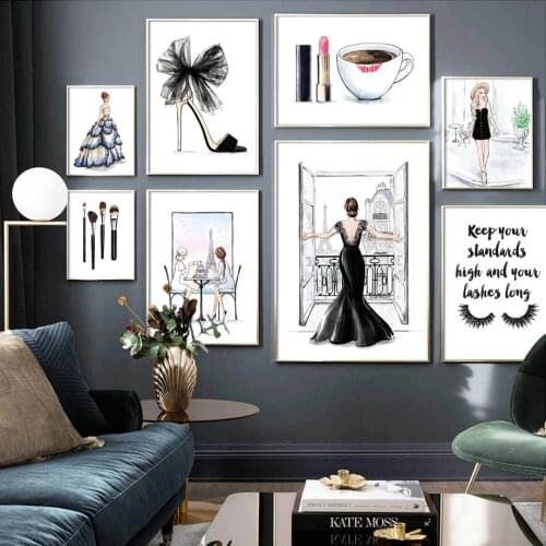 Fashion Girl High heels Lipstick Eyelash Wall Art Canvas Painting Nordic Posters And Prints Wall Pictures For Living Room Decor