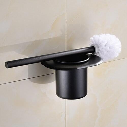 1 Set Wall-Mounted Black Portable Toilet Brush Holder Set Clean Tools for Home Bathroom