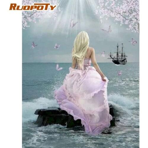 RUOPOTY Frameless Painting By Numbers Pink Dress Girl Figure Picture By Number For Adults Hand Painted Diy Gift Home Room Decor