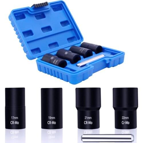 5Pcs 1/2" Drive Twist Socket Set 42Cr-Mo Automobile Tire Damaged Slip Tooth Nut Removal Socket Wrench Tool Extractor