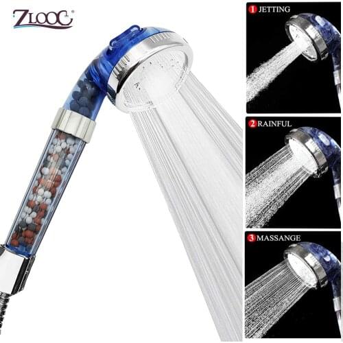 Zloog Shower Bath Head 3 Mode Adjustable High Pressure Handheld Bio-active stone Filter Shower Head with Activated Ceramic Balls