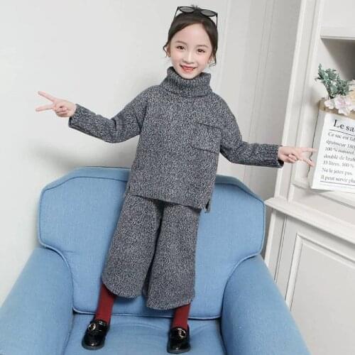 Style For Girls Children Clothing Casual Warm Baby Girls Suit Girls Solid Color Tops And Pants 2 Pieces/Set Age For 3 -12 Year