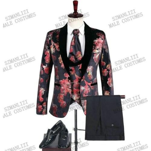New Italian Wedding Men Suit Design 2020 Velvet Jacquard Smoking Jacket Dress Slim Fit 3 Pieces Mens Tuxedo Groom Suits For Men