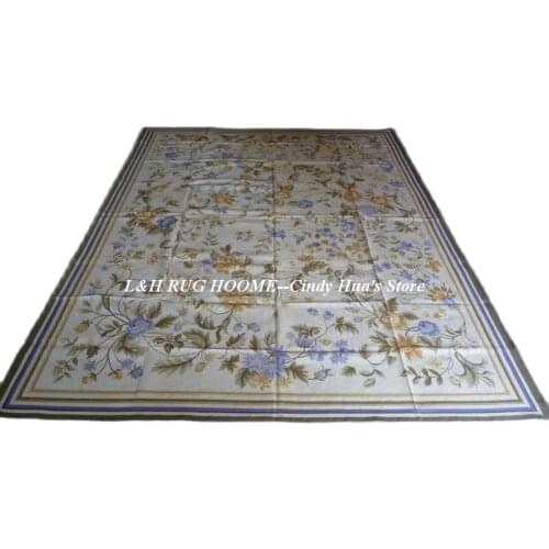 Free shipping 9'x12' Aubusson rugs white ground with blue floral designs Stunning French style aubusson carpets
