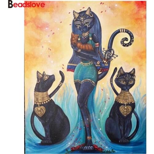 Full Drill square,Egyptian god Black Cat ,diamond embroidery,5d diamond painting,Cross Stitch,3D rhinestones Mosaic animal S21