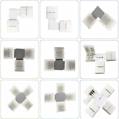 10mm Width Solderless Connector 2/3/4/5pin T/L/X Shape Corner Connector For WS2812 WS2811 5630 5050 RGB RGBW Led Strip Light