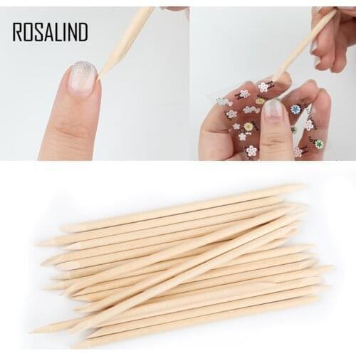 ROSALIND 100PCS/Lot Wood Sticks Cuticle Pusher Nail Art Remover Set For Manicure Pusher for Nails Design Tools
