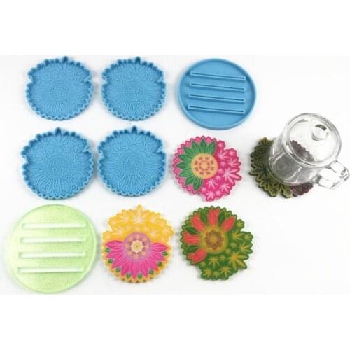 DIY Sunflower Maple Leaf Coaster Epoxy Resin Mold Coaster Holder Silicone Mould