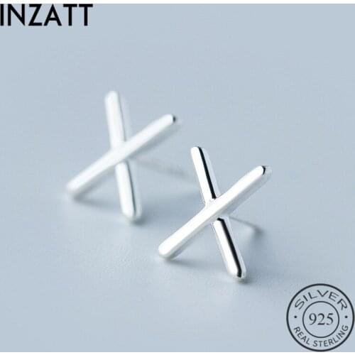 INZATT Tiny Letter X Shape Simple Real 925 Sterling Silver Stud Earrings Personnity Pin Tragus Piercing Small Fine Jewelry Gift