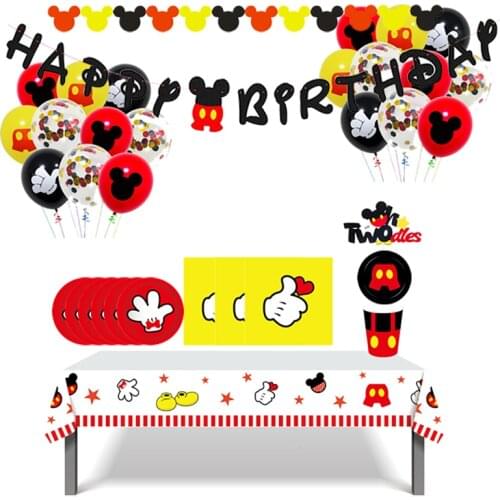 Mickey Mouse Birthday Party Decorations 8 People Disposable Plate Napkin Cup Tablecloth Party Supplies Tableware Kid Dinner Sets
