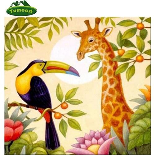 YUMEART DIY Diamond Painting Cross Stitch Giraffe and Bird Diamond Embroidery Crafts 5D Diamond Mosaic Wall Sticker Decor