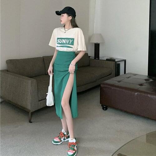 Long Skirt Female 2021 New Summer Dress Korean Version Slim Slim High Waist Bag Hip Skirt Design Pleated Skirt