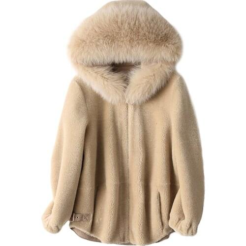 Real Sheep Shearling Coat Female 2020 Winter Jacket Women Fox Fur Collar 100% Wool Coats Korean Outwear MY