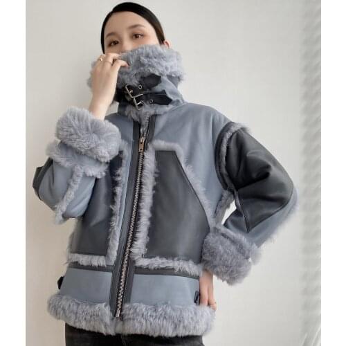 MENINA BONITA 2021 New Double Faced Fur Winter Jacket Women Coat Genuine Leather Natural Merino Sheep Fur Outerwear Locomotive