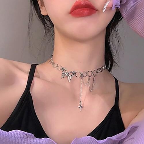 FNIO Punk Style Butterfly Choker Necklace Jewelry Women Collares Gothic Hip Hop Link Chain Necklace Collares Jewlery