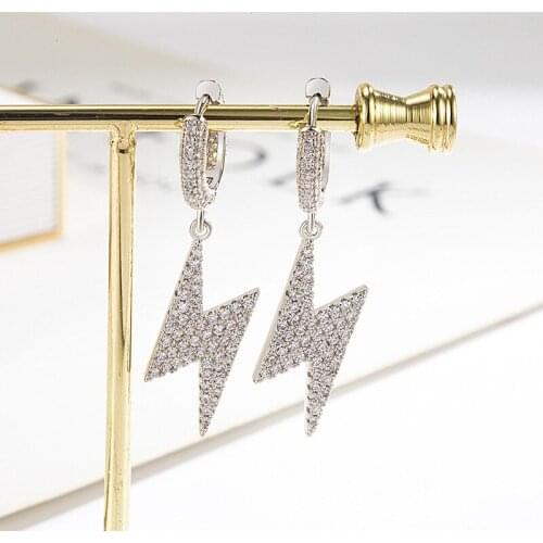 2021 New Korean Version Of Zircon Temperament Earrings Personalized Jewelry Daily Ins Trend Lightning Earrings HIPHOP Trend Men
