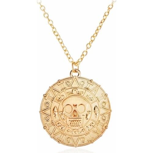 24pcs/lot Pirates Necklace Captain Jack Aztec Coin Medallion Vintage Gold Bronze metal Pendant Bulk Wholesale