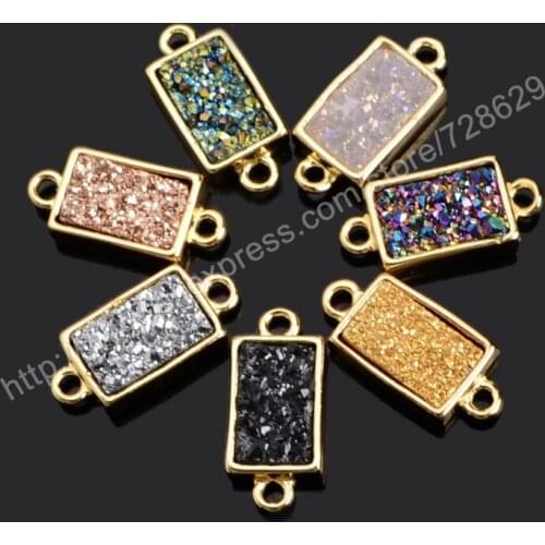 BOROSA 10Pcs/lot New Arrival Gold Color Drop Natural Mixed Color Crystal Titanium Gold Druzy Pendant Bead ZG075