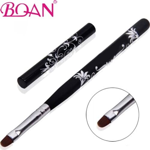 BQAN #4#6#8#10 Nail Art Brush UV Gel Polish Paint Nail Oval Brush Black Wooden Handle Carved Flowers Manicure Nail Tools