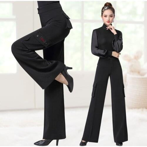 Latin Dance Pants Professional Pocket Black Latin Pants Ballroom Dancing Clothes Trousers Practice Latin Dance Costumes DQS4649