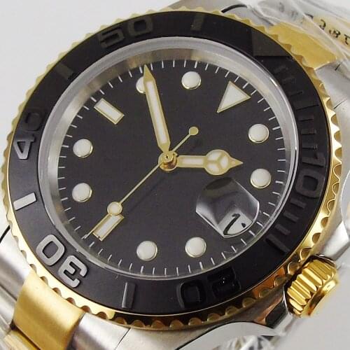 40mm Sterile Black Dial Sapphire Glass Date Bracelet Brushed Ceramic Bezel NH35A MIYOTA 8215 Automatic Movement Mens Watch