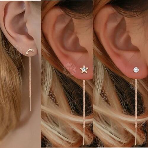 Long-chain Dangle Drop Earrings For Women Girls 585 Rose Gold Huggie Ear Jewelry Gifts Fashion GE350