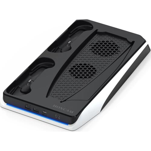 Dual Controller Charger Console Vertical Cooling Stand Dock LED Fan With 12 Game Disc Slots for Sony Playstation5 Disc/Digital